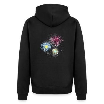 Feux d’artifice, fusées, étoiles, réveillon du Nouvel An, graffitis, colorés - Veste à capuche bio Premium Unisexe - noir - Dos - Nico (187cm)