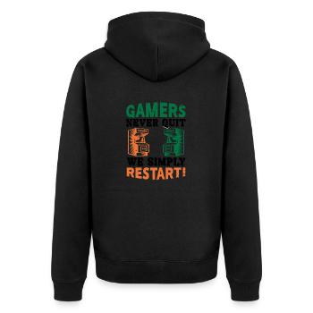 Gamers never quit - Unisex Premium Organic Zip Hoodie - black - Back - Nico (187cm)