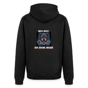 Nerv nicht - Ich zocke grade (Hund) 3 - Unisex Premium Bio Zip Hoodie - Schwarz - Hinten - Nico (187cm)