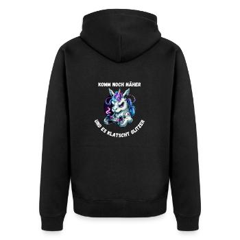 Einhorn - Komm noch näher und es klatscht Glitzer - Unisex Premium Bio Zip Hoodie - Schwarz - Hinten - Nico (187cm)