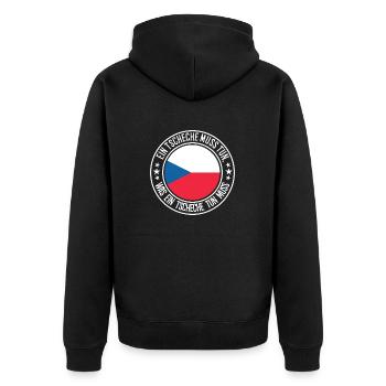 Ein Tscheche muss tun - Unisex Premium Bio Zip Hoodie - Schwarz - Hinten - Nico (187cm)