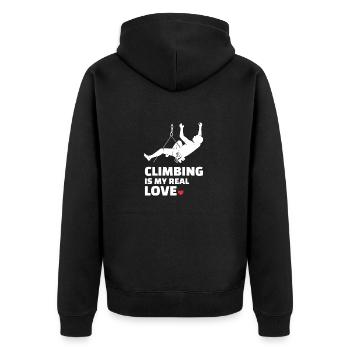 Ich Liebe Es Zu Klettern Für Alle Bergliebhaber - Unisex Premium Bio Zip Hoodie - Schwarz - Hinten - Nico (187cm)
