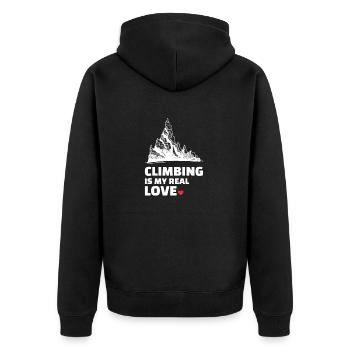 Ich Liebe Es Zu Klettern Für Alle Bergliebhaber - Unisex Premium Bio Zip Hoodie - Schwarz - Hinten - Nico (187cm)