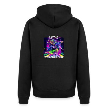 Frau tanzt Breakdance auf der Straße in - Unisex Premium Bio Zip Hoodie - Schwarz - Hinten - Nico (187cm)