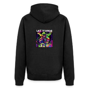 Frau in Graffiti-Look tanzt in Disco 1 - Unisex Premium Bio Zip Hoodie - Schwarz - Hinten - Nico (187cm)