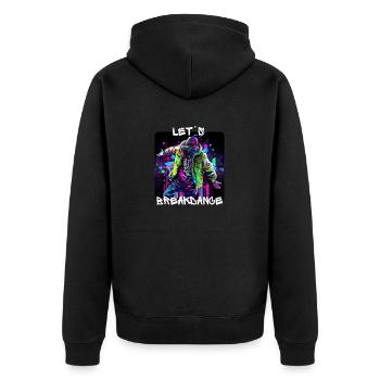 Mann tanzt Breakdance auf der Straße in - Unisex Premium Bio Zip Hoodie - Schwarz - Hinten - Nico (187cm)