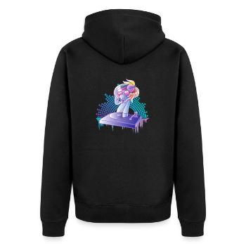 Einhorn mit Brille Turntables Analog Djane DJ - Unisex Premium Bio Zip Hoodie - Schwarz - Hinten - Nico (187cm)