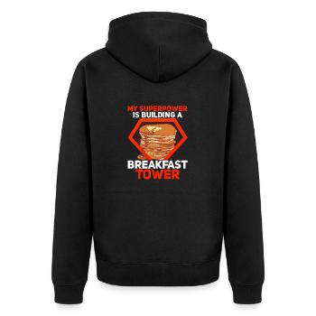 My Superpower Is Building A Breakfast Tower Syrup - Unisex Premium Bio Zip Hoodie - Schwarz - Hinten - Nico (187cm)