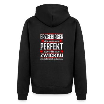 Erzgebirge Zwickau - Unisex Premium Bio Zip Hoodie - Schwarz - Hinten - Nico (187cm)