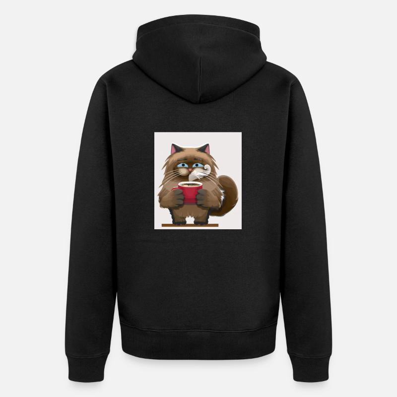 Chat mignon buvant du café - Veste à capuche bio Premium Unisexe - noir