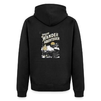 Endlich Wander Abenteuer Vintage Look - Unisex Premium Bio Zip Hoodie - Schwarz - Hinten - Nico (187cm)