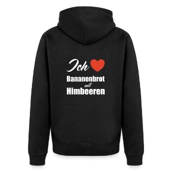 Ich liebe Bananenbrot mit Himbeeren - Unisex Premium Bio Zip Hoodie - Schwarz - Hinten - Nico (187cm)