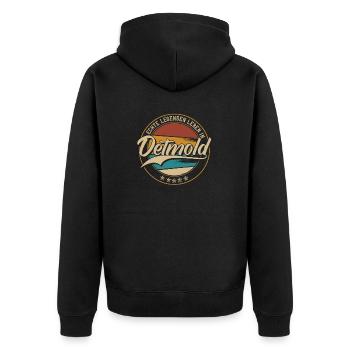 Detmold Echte Legenden leben in Detmolder - Unisex Premium Bio Zip Hoodie - Schwarz - Hinten - Nico (187cm)