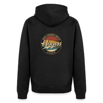Hagen Echte Legenden leben in Hagener - Unisex Premium Bio Zip Hoodie - Schwarz - Hinten - Nico (187cm)