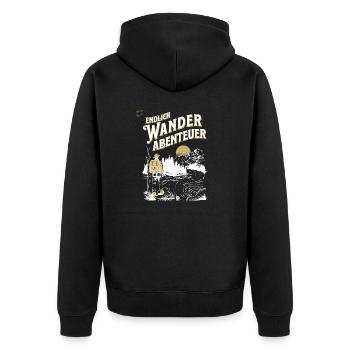 Endlich Wander Abenteuer Retro Look - Unisex Premium Bio Zip Hoodie - Schwarz - Hinten - Nico (187cm)