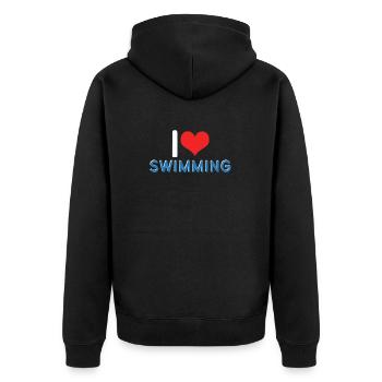 Schimmer Schwimmen I Love Swimming - Unisex Premium Bio Zip Hoodie - Schwarz - Hinten - Nico (187cm)