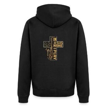 In Jesus Name I Play Saxophone Marching Band Saxop - Unisex Premium Organic Zip Hoodie - black - Back - Nico (187cm)