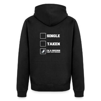 Single, Taken, I'm a Unicorn I don't date Humans - Unisex Premium Organic Zip Hoodie - black - Back - Nico (187cm)