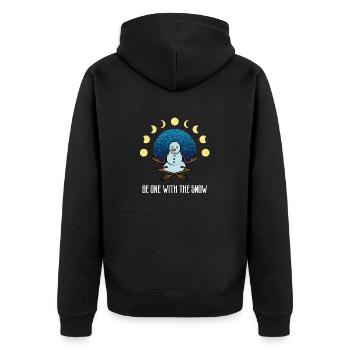 Schneemann meditiert in der Lotus Position Winter - Unisex Premium Bio Zip Hoodie - Schwarz - Hinten - Nico (187cm)