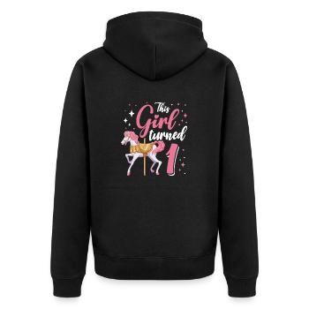 Karussell-geburtstagsfeier Dieses Mädchen Wurde 1 - Unisex Premium Bio Zip Hoodie - Schwarz - Hinten - Nico (187cm)