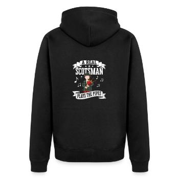 A Real Scotsman Plays The Pipes Bagpipe Bagpiper - Unisex Premium Bio Zip Hoodie - Schwarz - Hinten - Nico (187cm)