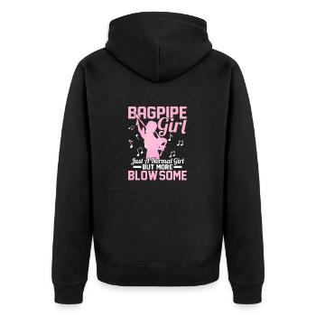 Bagpipe Girl Just a Normal Girl But More Blow-Some - Unisex Premium Bio Zip Hoodie - Schwarz - Hinten - Nico (187cm)