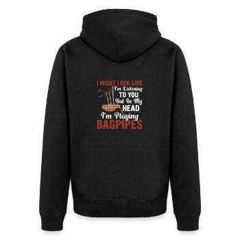 I Might Look Like I'm Listening Bagpipe Scotsman B - Unisex Premium Bio Zip Hoodie - Schwarz - Hinten - Nico (187cm)