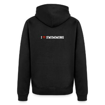 Schimmer Schwimmen I Love Swimming - Unisex Premium Bio Zip Hoodie - Schwarz - Hinten - Nico (187cm)