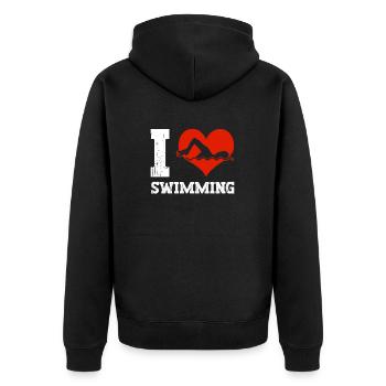 Schimmer Schwimmen I Love Swimming - Unisex Premium Bio Zip Hoodie - Schwarz - Hinten - Nico (187cm)