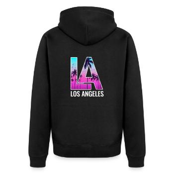 Los Angeles La Kalifornien Geschenk - Unisex Premium Bio Zip Hoodie - Schwarz - Hinten - Nico (187cm)
