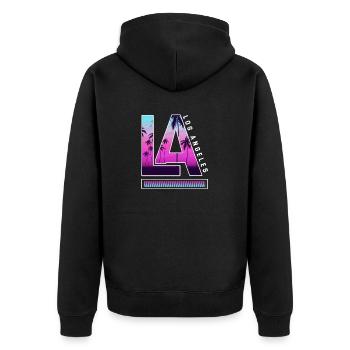 Los Angeles La Kalifornien Geschenk - Unisex Premium Bio Zip Hoodie - Schwarz - Hinten - Nico (187cm)