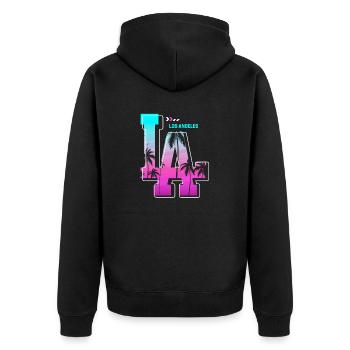 Los Angeles La Kalifornien Geschenk - Unisex Premium Bio Zip Hoodie - Schwarz - Hinten - Nico (187cm)