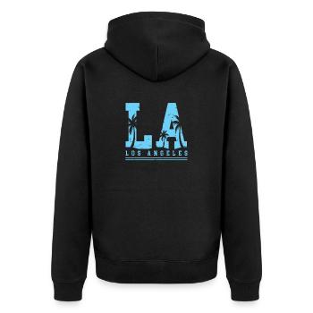 Los Angeles La Kalifornien Geschenk - Unisex Premium Bio Zip Hoodie - Schwarz - Hinten - Nico (187cm)