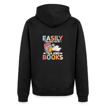 Easily Distracted By Tea And Books Reading Book Lo - Unisex Premium Bio Zip Hoodie - Schwarz - Hinten - Nico (187cm)