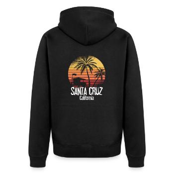 Santa Cruz California Summer Sun Palms Strand - Unisex Premium Bio Zip Hoodie - Schwarz - Hinten - Nico (187cm)
