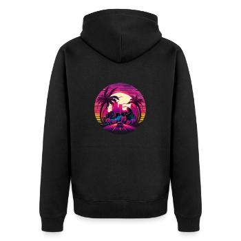 Retrowave Synthwave 80s Design - Unisex Premium Bio Zip Hoodie - Schwarz - Hinten - Nico (187cm)