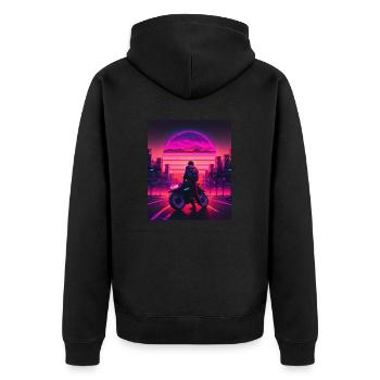 Retrowave Synthwave 80s Design - Unisex Premium Bio Zip Hoodie - Schwarz - Hinten - Nico (187cm)