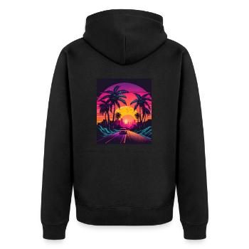 Retrowave Synthwave 80s Design - Unisex Premium Bio Zip Hoodie - Schwarz - Hinten - Nico (187cm)