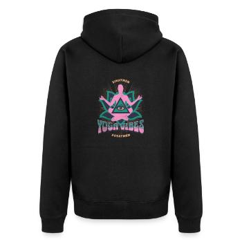Einatmen Ausatmen Yoga Vibes Spruch - Unisex Premium Bio Zip Hoodie - Schwarz - Hinten - Nico (187cm)