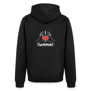 Schimmer Schwimmen I Love Swimming - Unisex Premium Bio Zip Hoodie - Schwarz - Hinten - Nico (187cm)