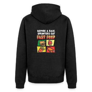 Lustiges Marathon Läufer Laufen Cross Country - Unisex Premium Bio Zip Hoodie - Schwarz - Hinten - Nico (187cm)