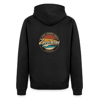 Zwickau Echte Legenden leben in Zwickauer - Unisex Premium Bio Zip Hoodie - Schwarz - Hinten - Nico (187cm)