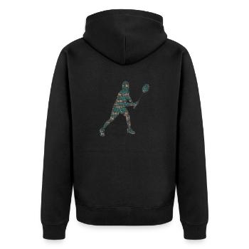 Badminton Federball Spieler - Unisex Premium Bio Zip Hoodie - Schwarz - Hinten - Nico (187cm)