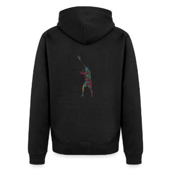 Badminton Federball Spieler - Unisex Premium Bio Zip Hoodie - Schwarz - Hinten - Nico (187cm)