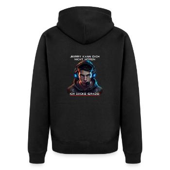 Sorry ich kann dich nicht hören, ich zocke grade! - Unisex Premium Bio Zip Hoodie - Schwarz - Hinten - Nico (187cm)