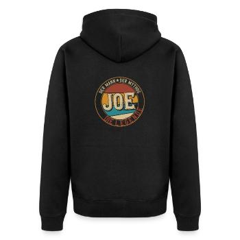 Joe Der Mann der Mythos die Legende Geschenk - Unisex Premium Bio Zip Hoodie - Schwarz - Hinten - Nico (187cm)