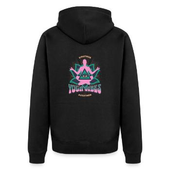 Einatmen Ausatmen Yoga Vibes Spruch - Unisex Premium Bio Zip Hoodie - Schwarz - Hinten - Nico (187cm)