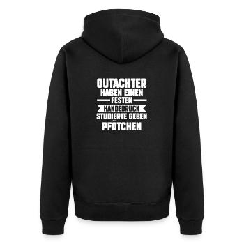 Gutachter - Unisex Premium Bio Zip Hoodie - Schwarz - Hinten - Nico (187cm)