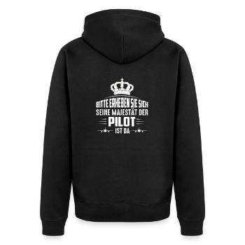 Bitte erheben Sie sich Seine Majestät der Pilot is - Unisex Premium Bio Zip Hoodie - Schwarz - Hinten - Nico (187cm)