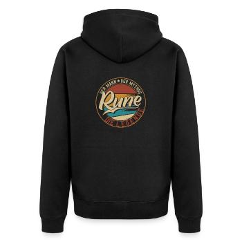 Rune Der Mann der Mythos die Legende Geschenk - Unisex Premium Bio Zip Hoodie - Schwarz - Hinten - Nico (187cm)
